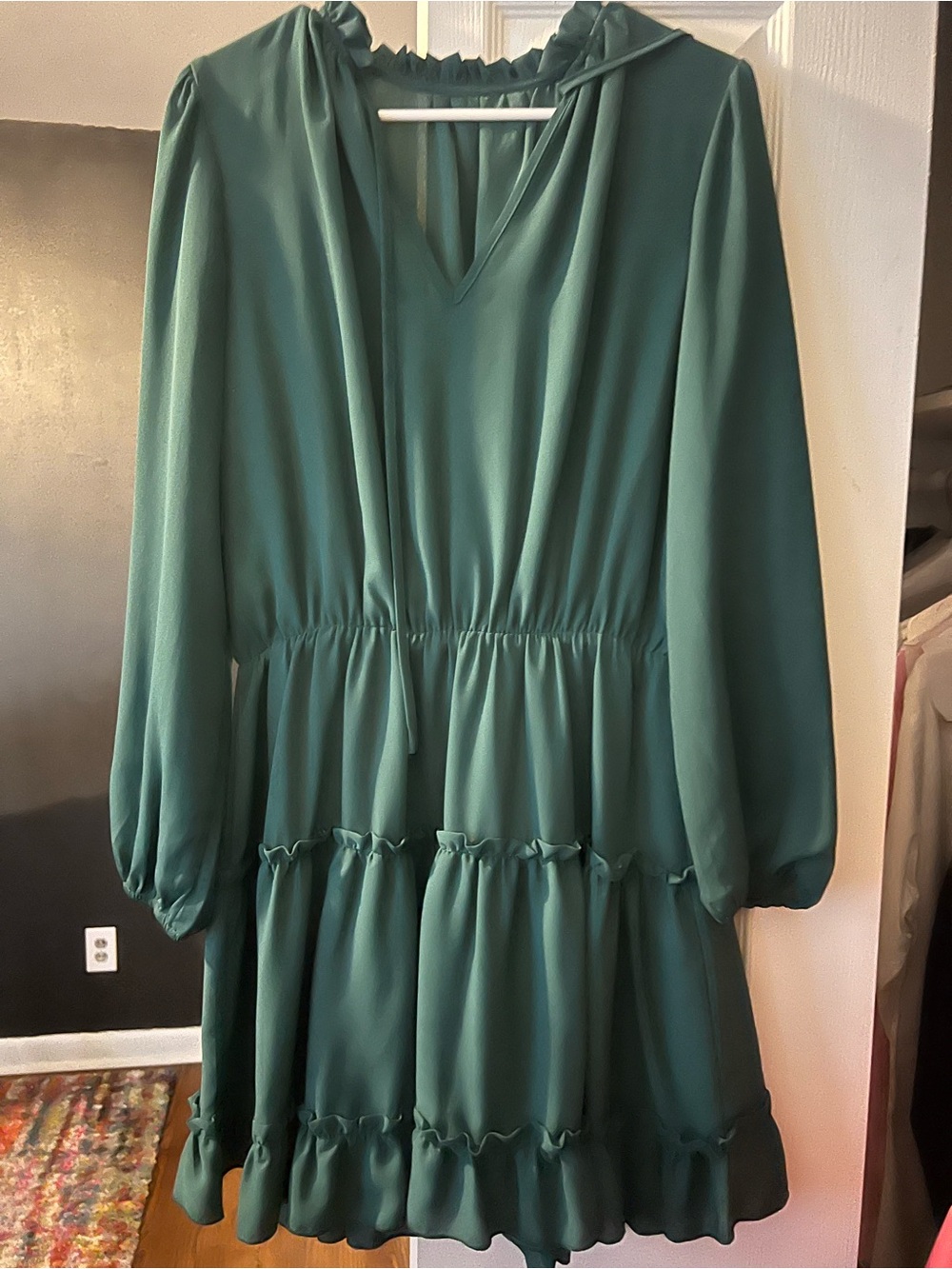 Dark Green Long Sleeve Ruffle Tiered Dress
